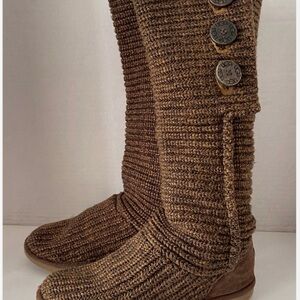 Brown Knit Button Boots